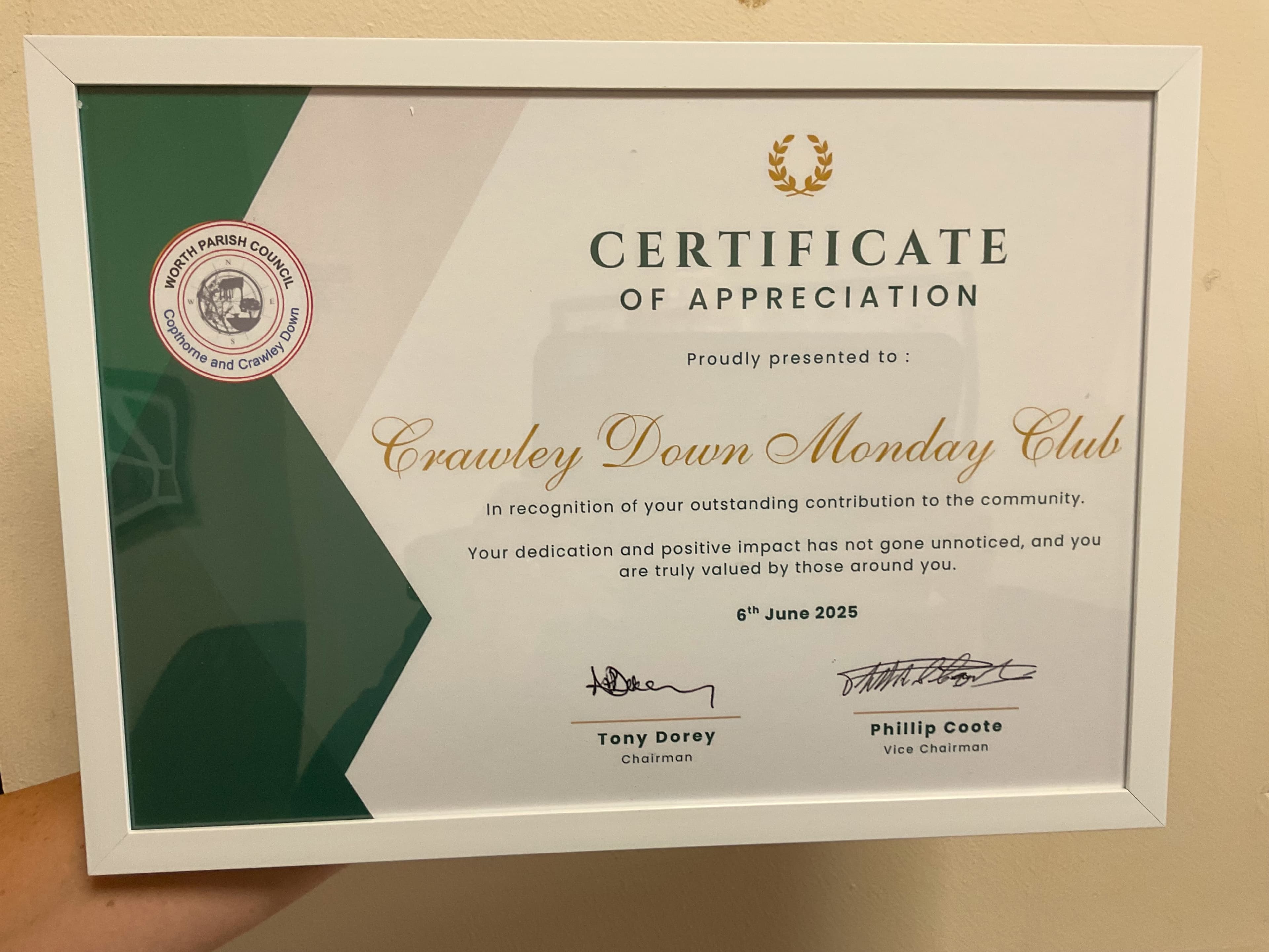 Certificate of appreciation award